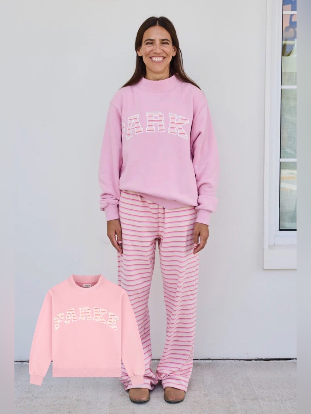 PARKE Its A Girl Varsity Mockneck Sweetpea  New Size L/XL Pink Fairy Stripe